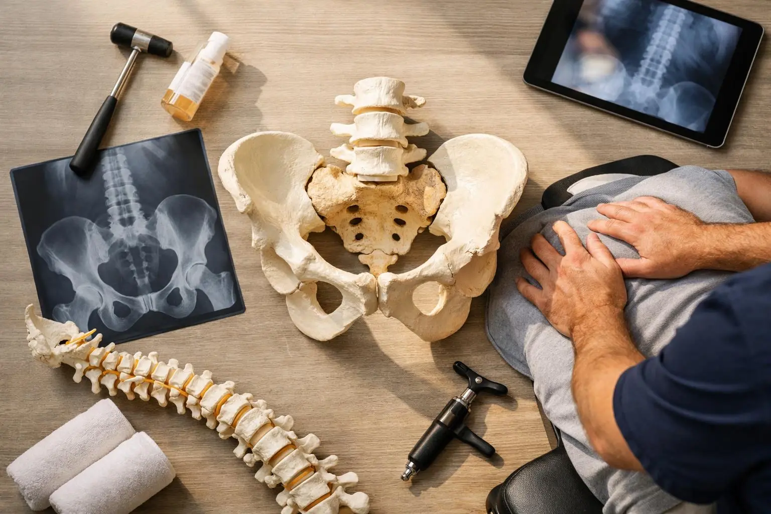 Sacroiliac Joint in Chiropractor: Sacroiliac Joint is the connection between the sacrum (the triangular bone at—visual g...