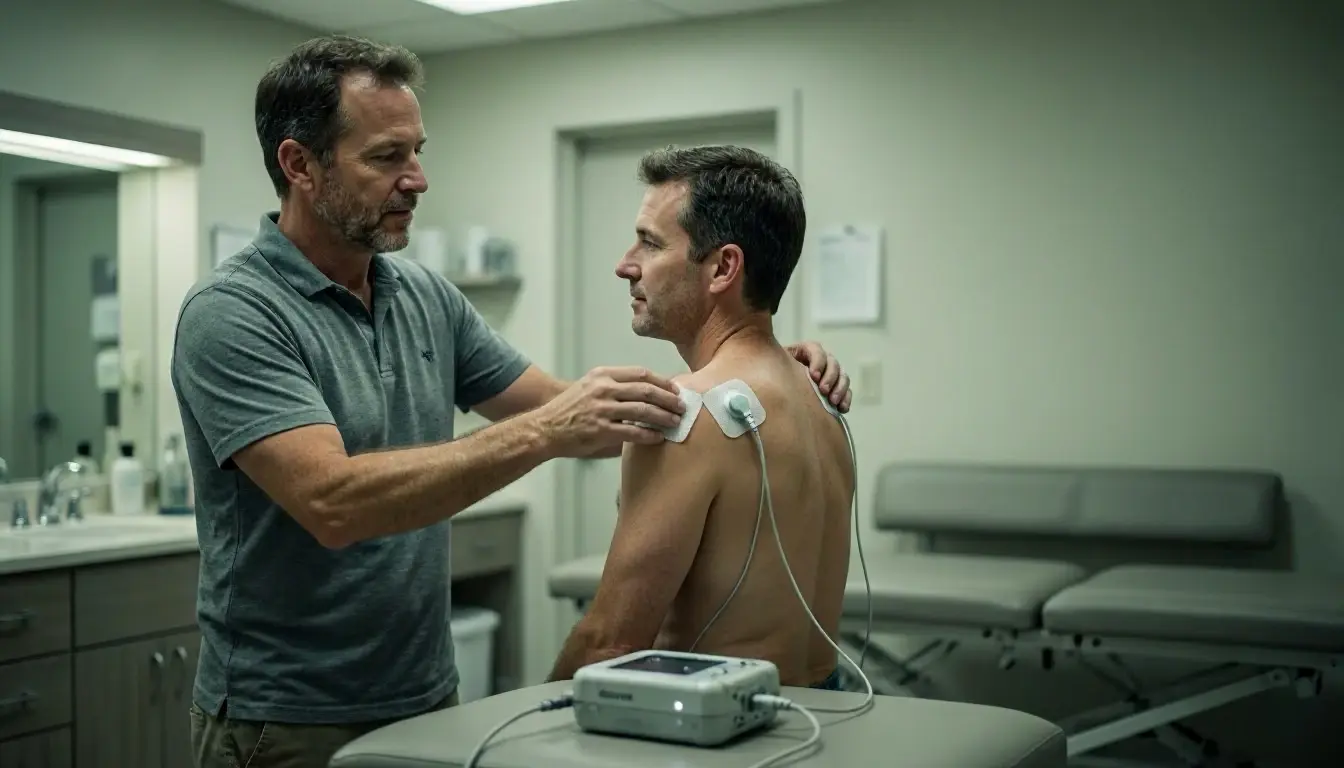 TENS Unit in Chiropractor: TENS Unit is a small, battery-powered medical device that delivers mild electrical—visual guide